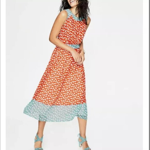 NWT Boden Sylvie Brush Stroke Midi Dress Sz 12 Lined Zipper Flowy Chiffon - Picture 4 of 13